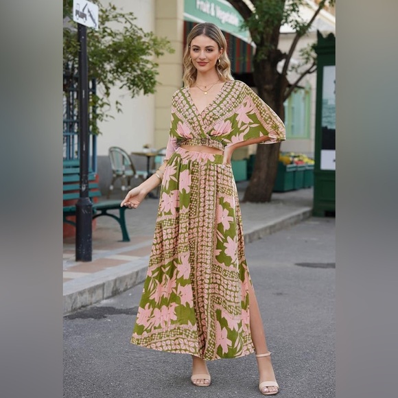 134. LARGE Women's Summer Maxi Dress Party Vacation High Slit Loose Long Beach - Picture 6 of 10